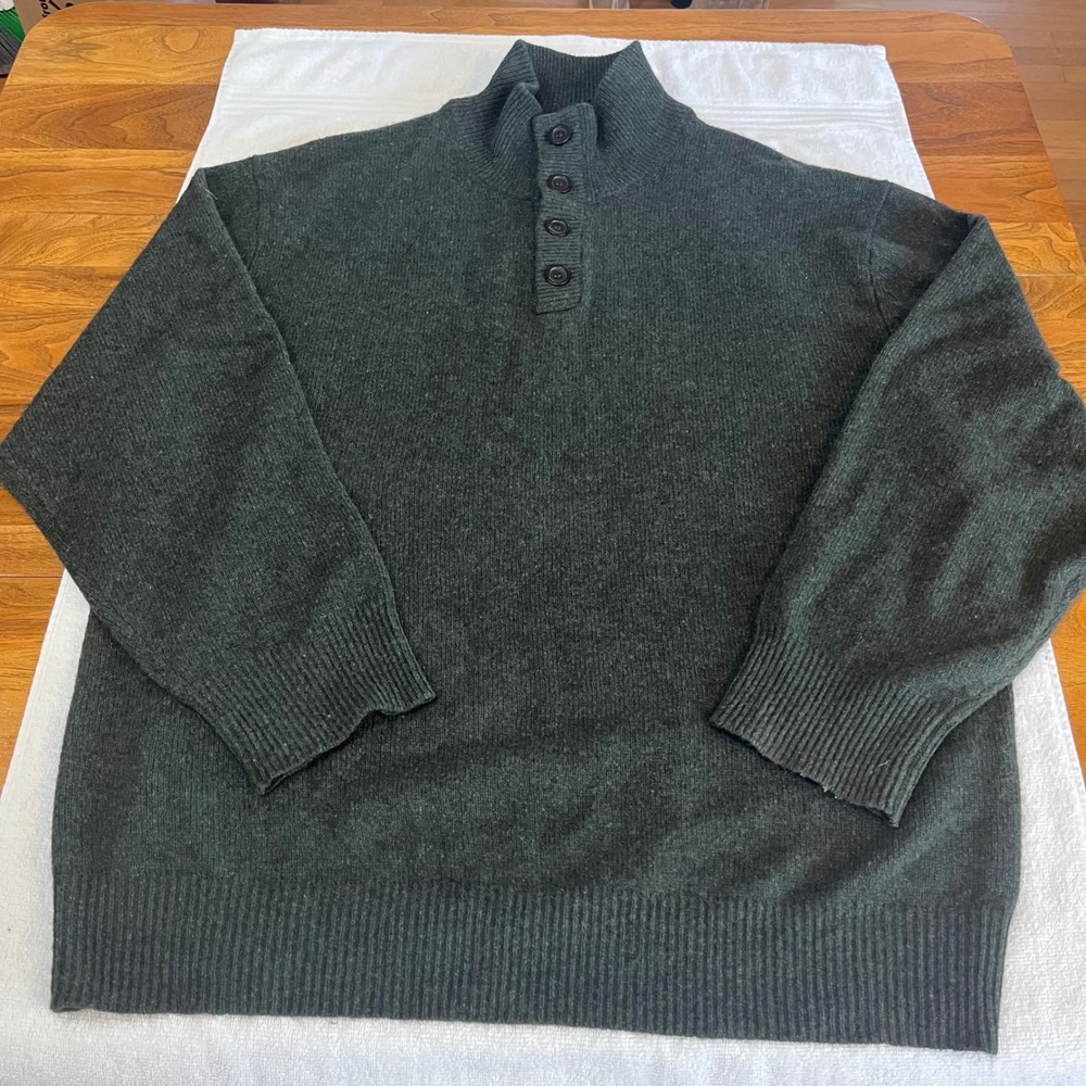 American Blue Mens XL 100% Himalayan Yak Wool Mock Neck 4 Button Sweater Green